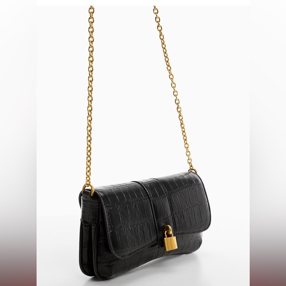 Mango Black and Gold Crossbody Bag with Chain Strap